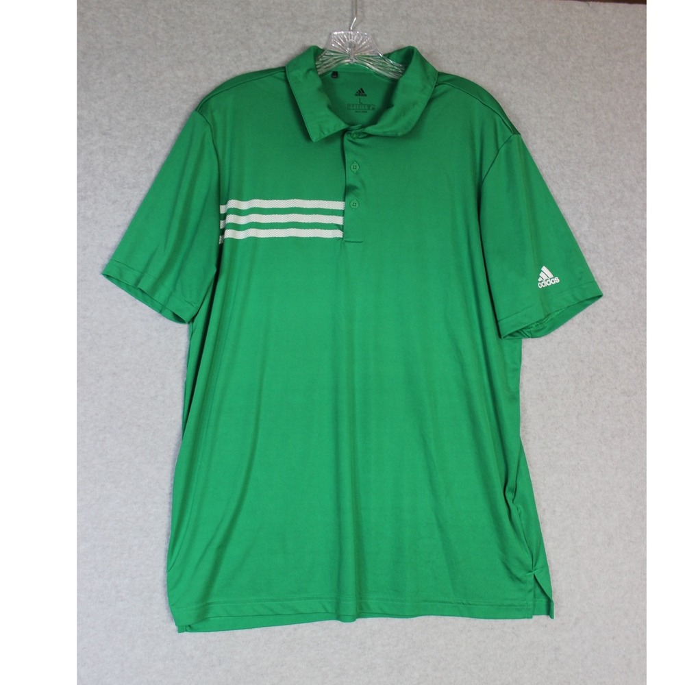Adidas Mens Green 3-Stripes Chest Dri-fit Golf Polo Sport Shirt Size Large